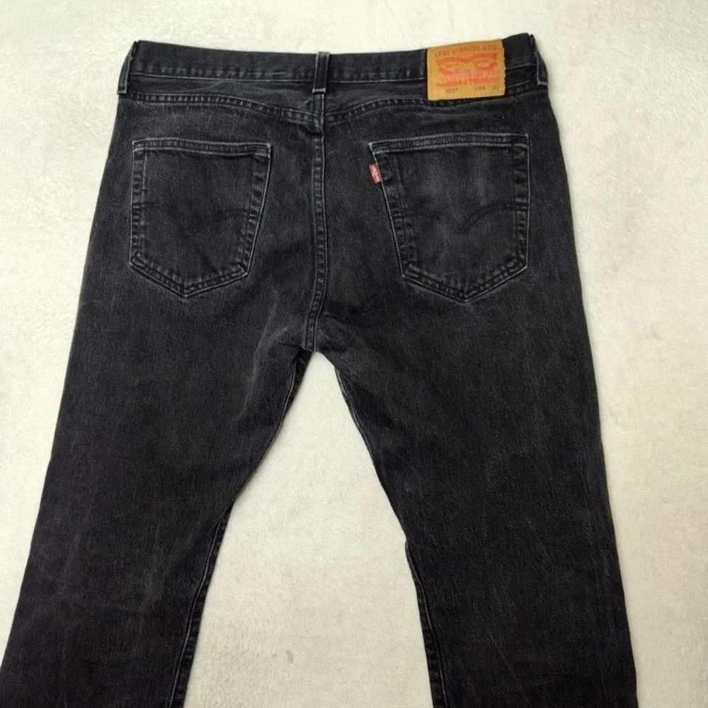 Levis 501 Jeans Mens 34x29 Black Straight Charcoal Wash Distressed Button Fly